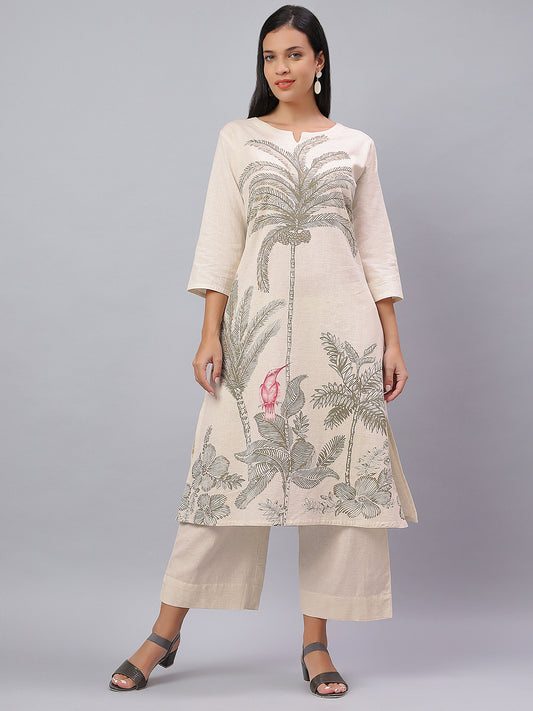 Floral Cotton Kurta Set with Pocket Power