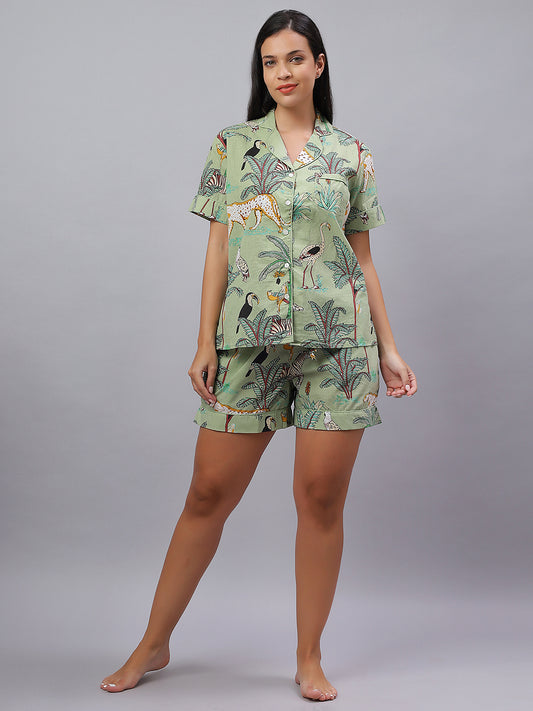 100% Cotton Sea Green Shirt & Shorts Set with All the Drama