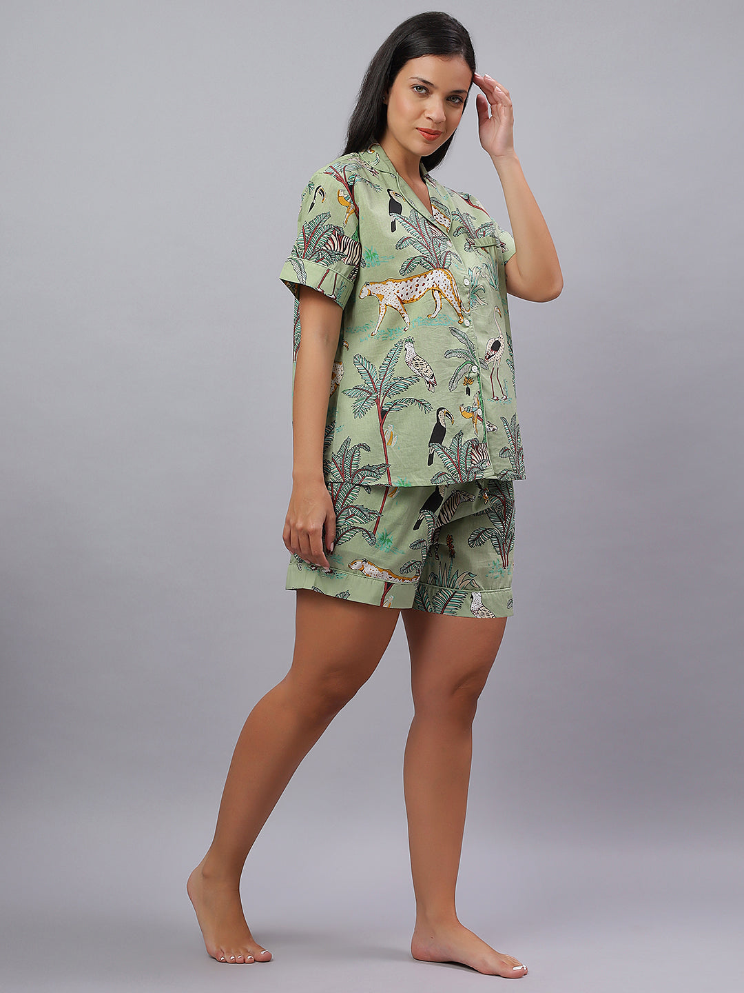 100% Cotton Sea Green Shirt & Shorts Set with All the Drama