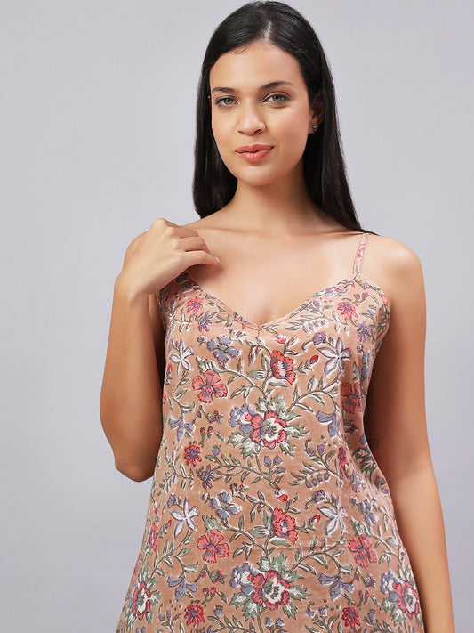 100% Cotton Beige Printed Shirt & Shorts Set for Chill Days