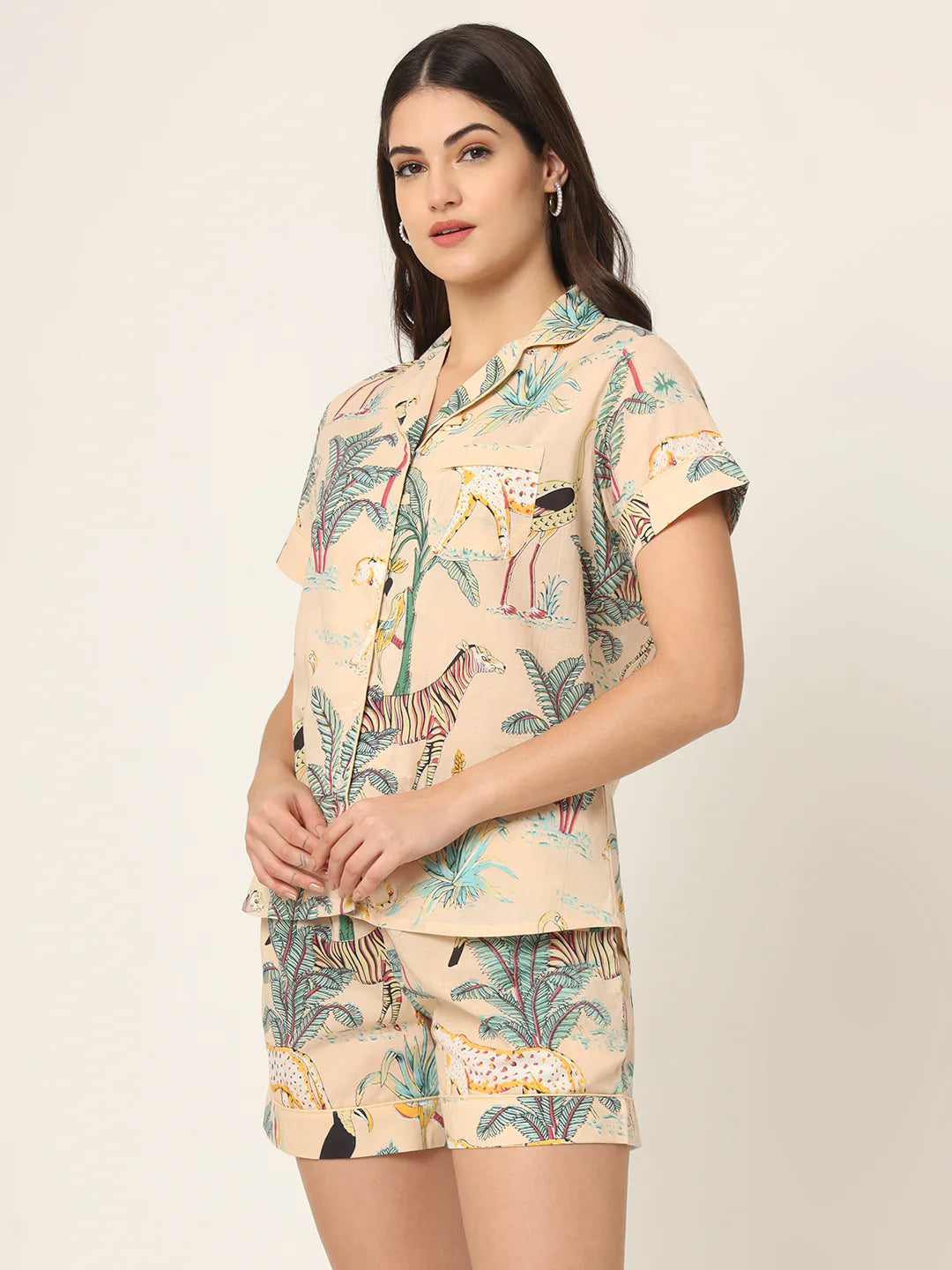 100% Cotton Women's Baby Orange Jungle Print Sleep Set