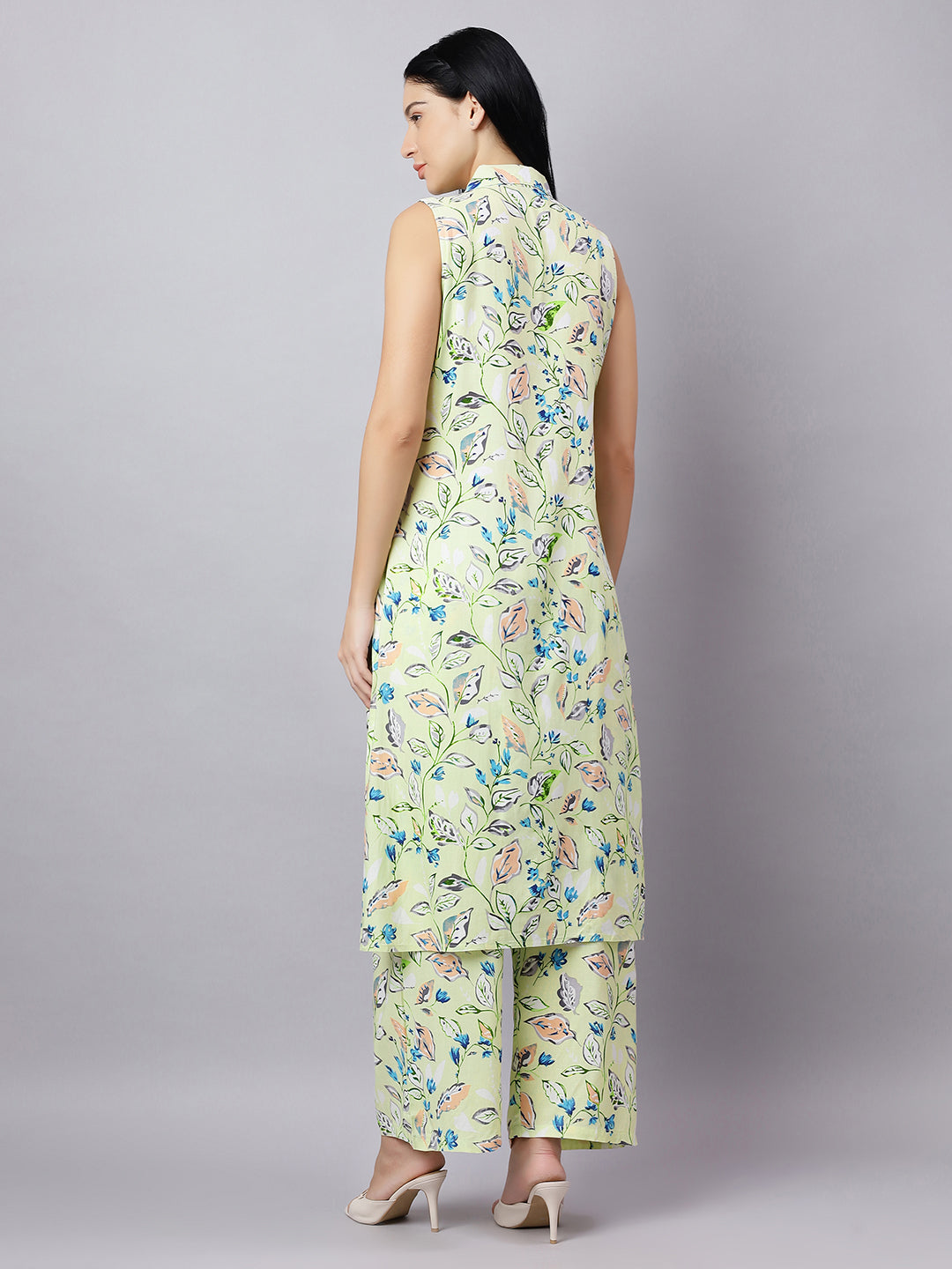 Leaf Print Cotton Co-ord Set for Women – Sleeveless Top & Pants