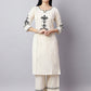 Off-White & Black Embroidered Cotton Kurta Set for Women