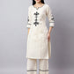 Off-White & Black Embroidered Cotton Kurta Set for Women