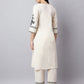 Off-White & Black Embroidered Cotton Kurta Set for Women