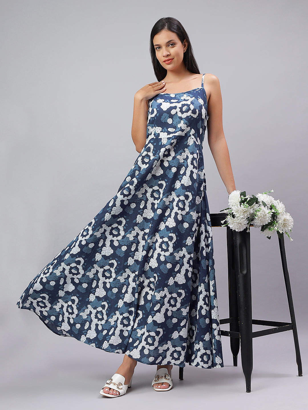 100% Cotton Indigo Printed Dress for Easy Elegance