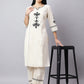 Off-White & Black Embroidered Cotton Kurta Set for Women