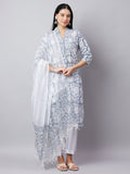 Blue Printed Cotton Kurta Set with Dupatta – Festive Wear for Women