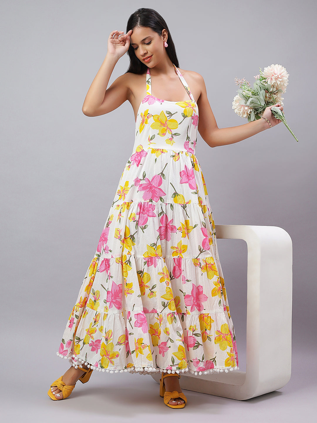 White & Yellow Floral Dress with Summer Feels