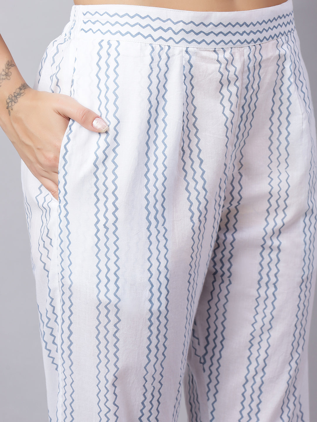 Blue Printed Cotton Kurta Set with Dupatta – Festive Wear for Women