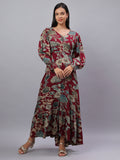 Maroon Floral Rayon Dress Made to Twirl