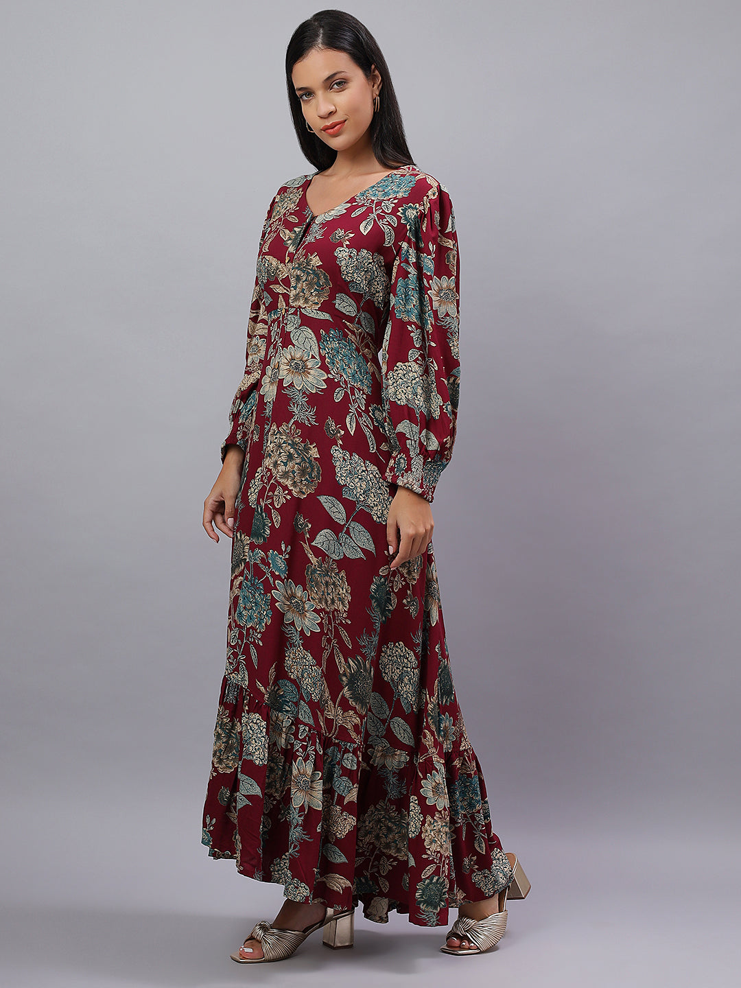 Maroon Floral Rayon Dress Made to Twirl