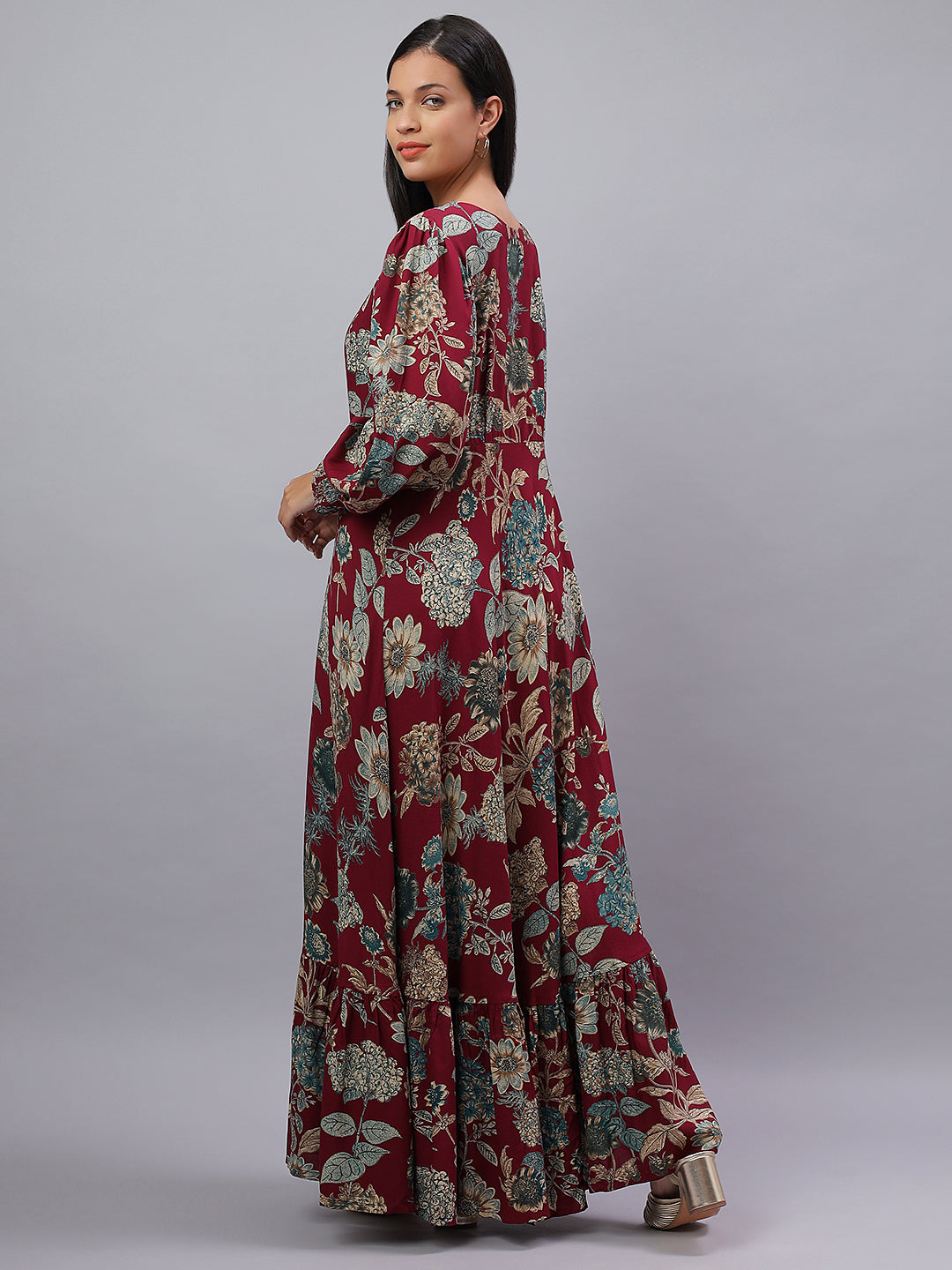 Maroon Floral Rayon Dress Made to Twirl