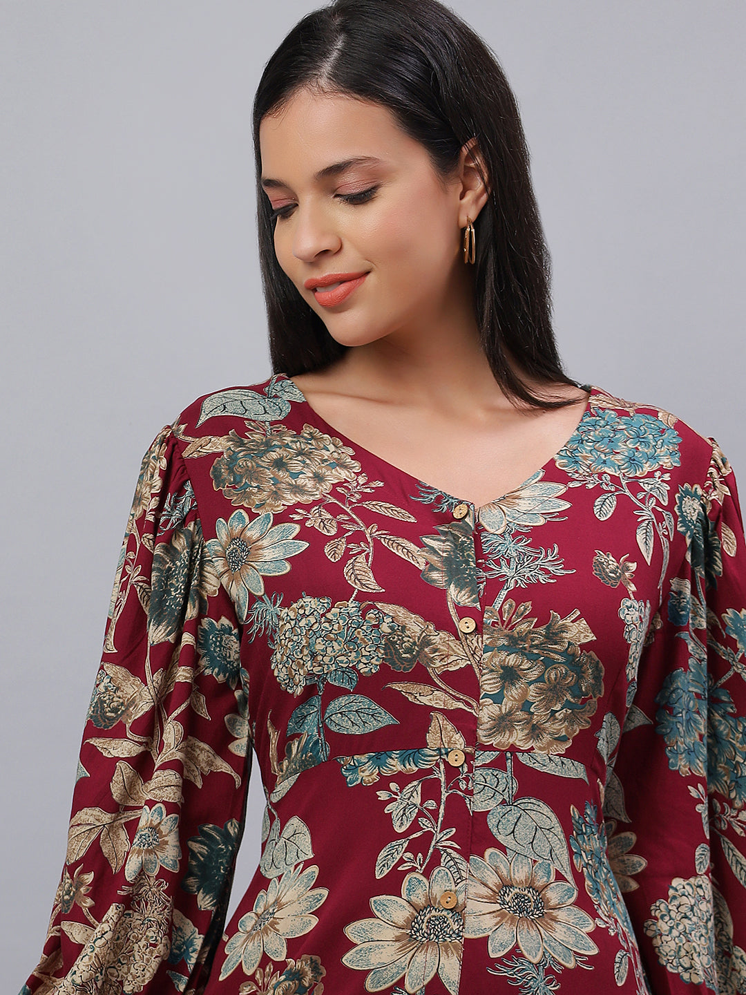 Maroon Floral Rayon Dress Made to Twirl