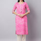 Pink Striped Gota Work Cotton Kurta for Women
