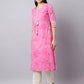 Pink Striped Gota Work Cotton Kurta for Women