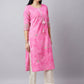 Pink Striped Gota Work Cotton Kurta for Women