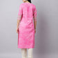 Pink Striped Gota Work Cotton Kurta for Women