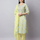 Yellow Floral Cotton Kurta Set with Gota-Patti Work & Dupatta