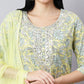 Yellow Floral Cotton Kurta Set with Gota-Patti Work & Dupatta