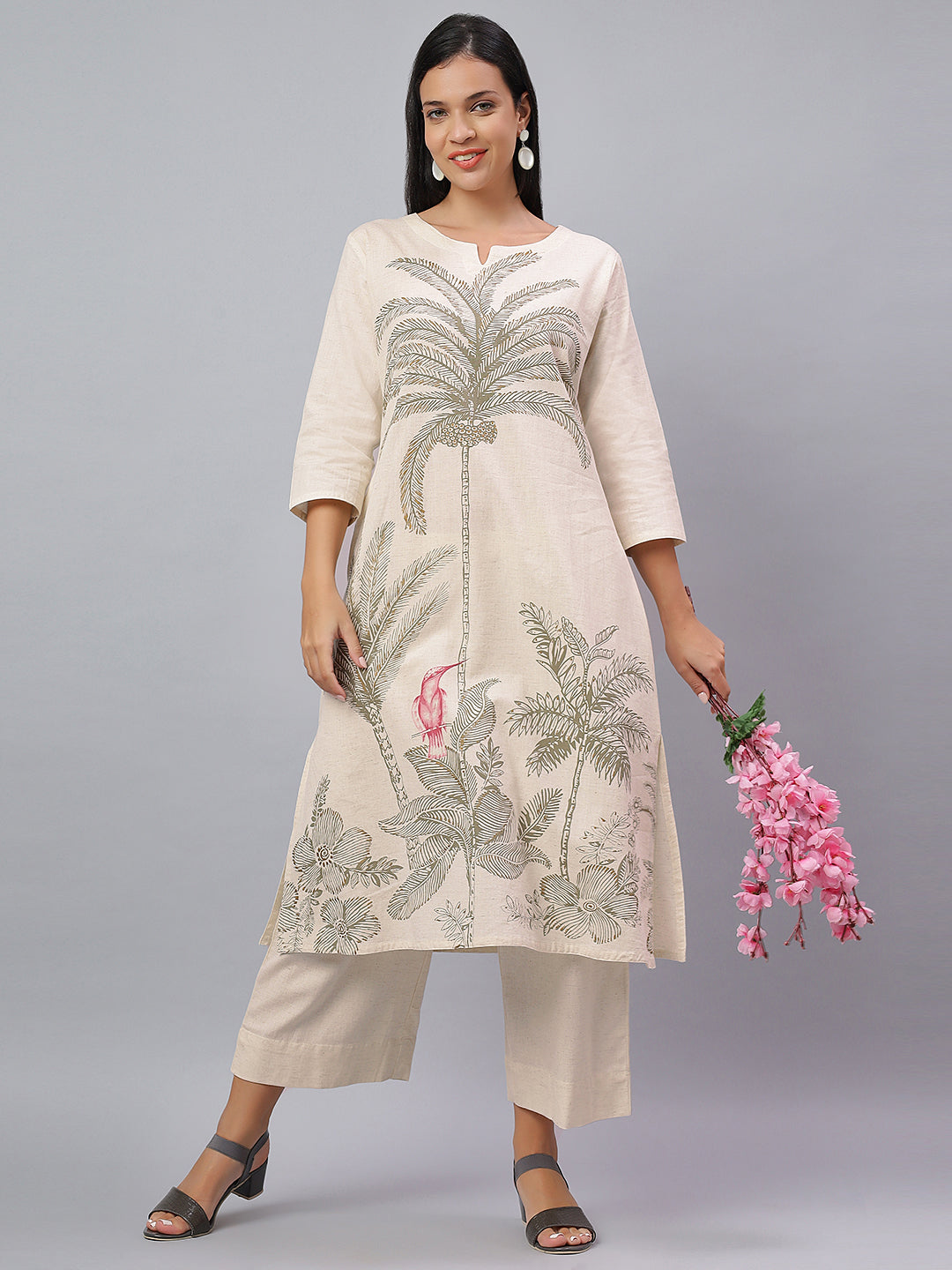 Floral Cotton Kurta Set with Pocket Power
