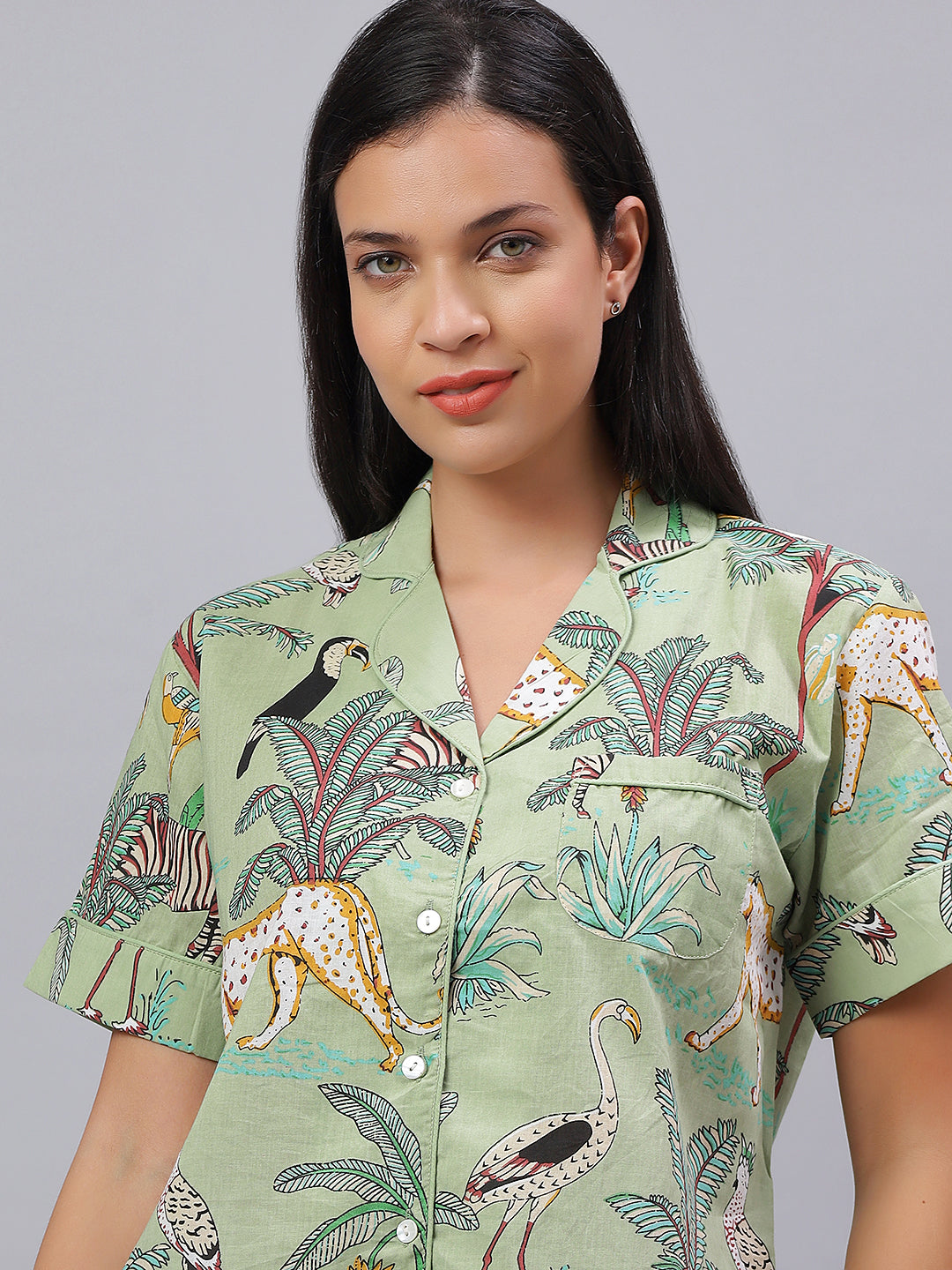 100% Cotton Sea Green Shirt & Shorts Set with All the Drama