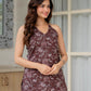Brown Cotton Halter Neck Top with Back Tie