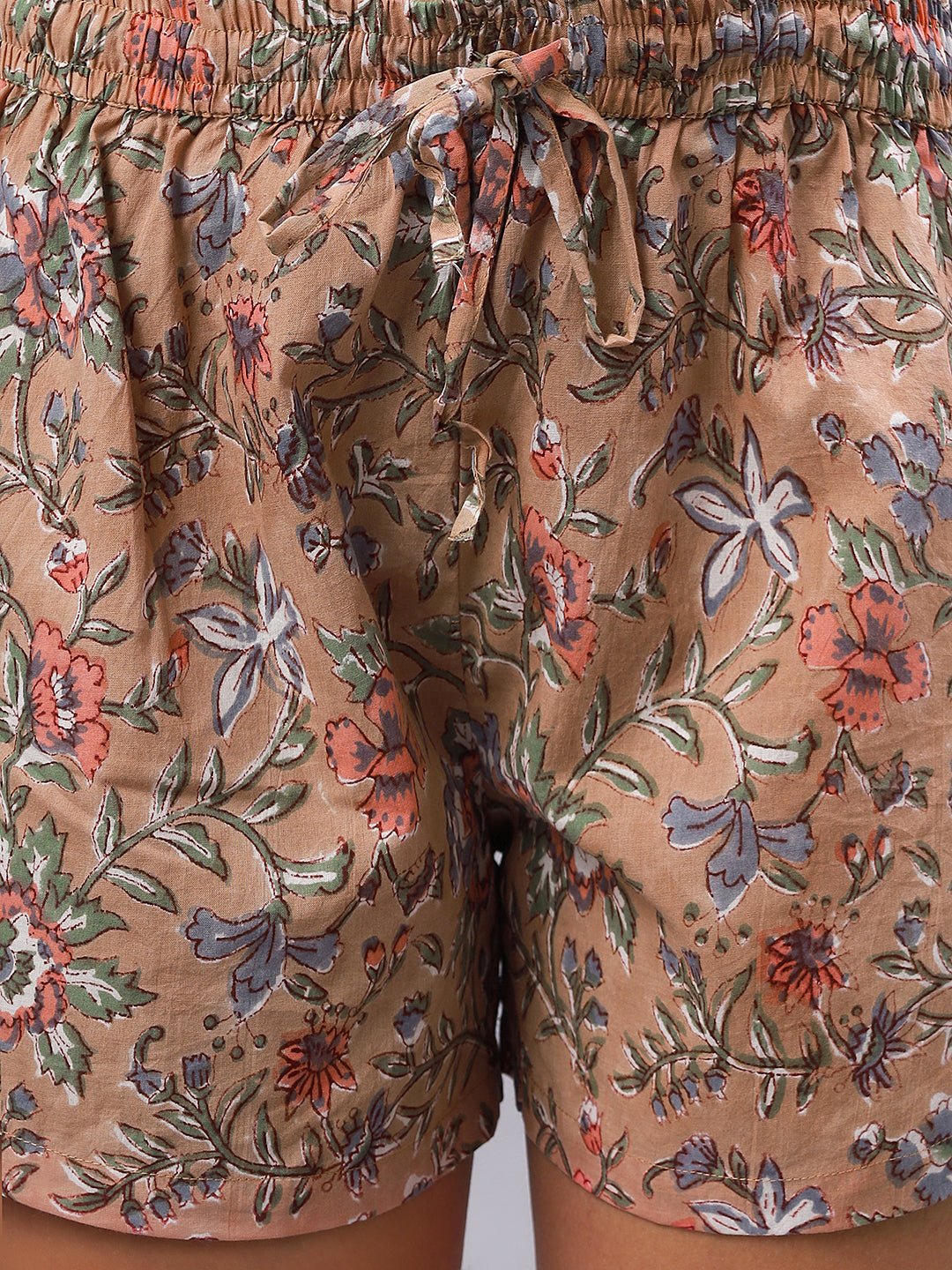 100% Cotton Beige Printed Shirt & Shorts Set for Chill Days