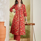 100% Cotton Red Floral Printed Kurta Palazzo Set for Women