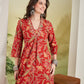 100% Cotton Red Floral Printed Kurta Palazzo Set for Women