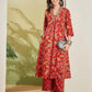 100% Cotton Red Floral Printed Kurta Palazzo Set for Women