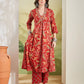 100% Cotton Red Floral Printed Kurta Palazzo Set for Women