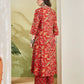 100% Cotton Red Floral Printed Kurta Palazzo Set for Women