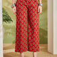 100% Cotton Red Floral Printed Kurta Palazzo Set for Women
