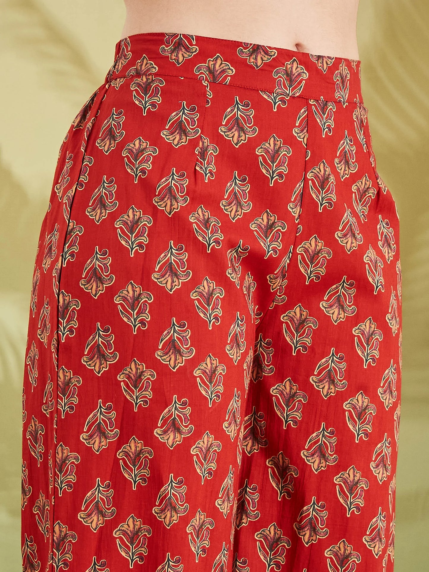 100% Cotton Red Floral Printed Kurta Palazzo Set for Women
