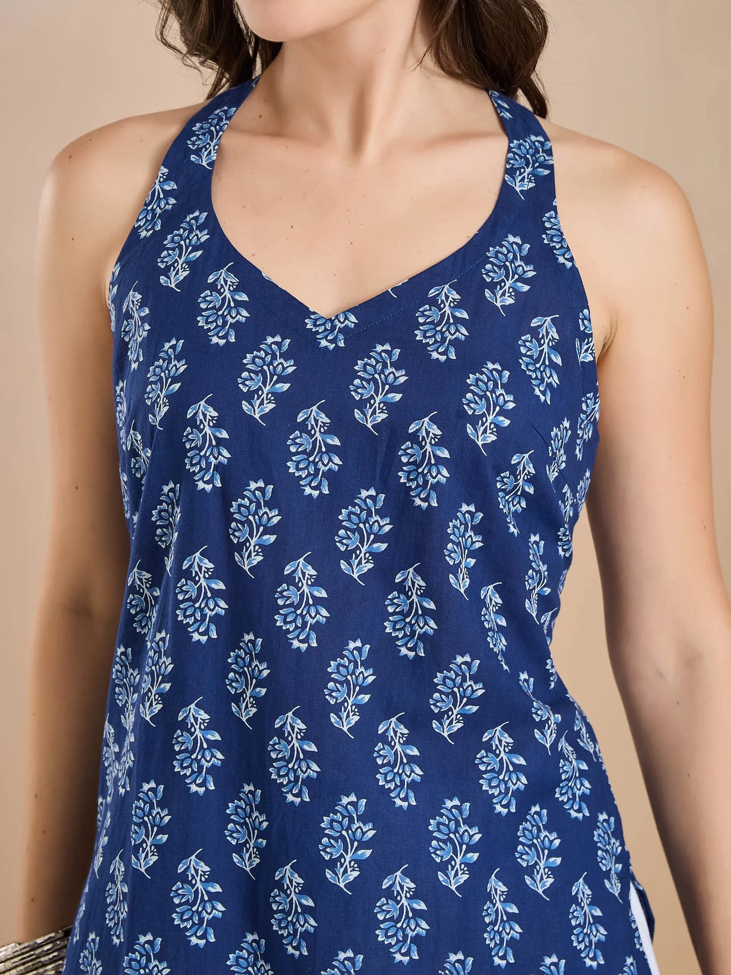 100% Cotton Blue Floral Printed Kurti - Vrishti