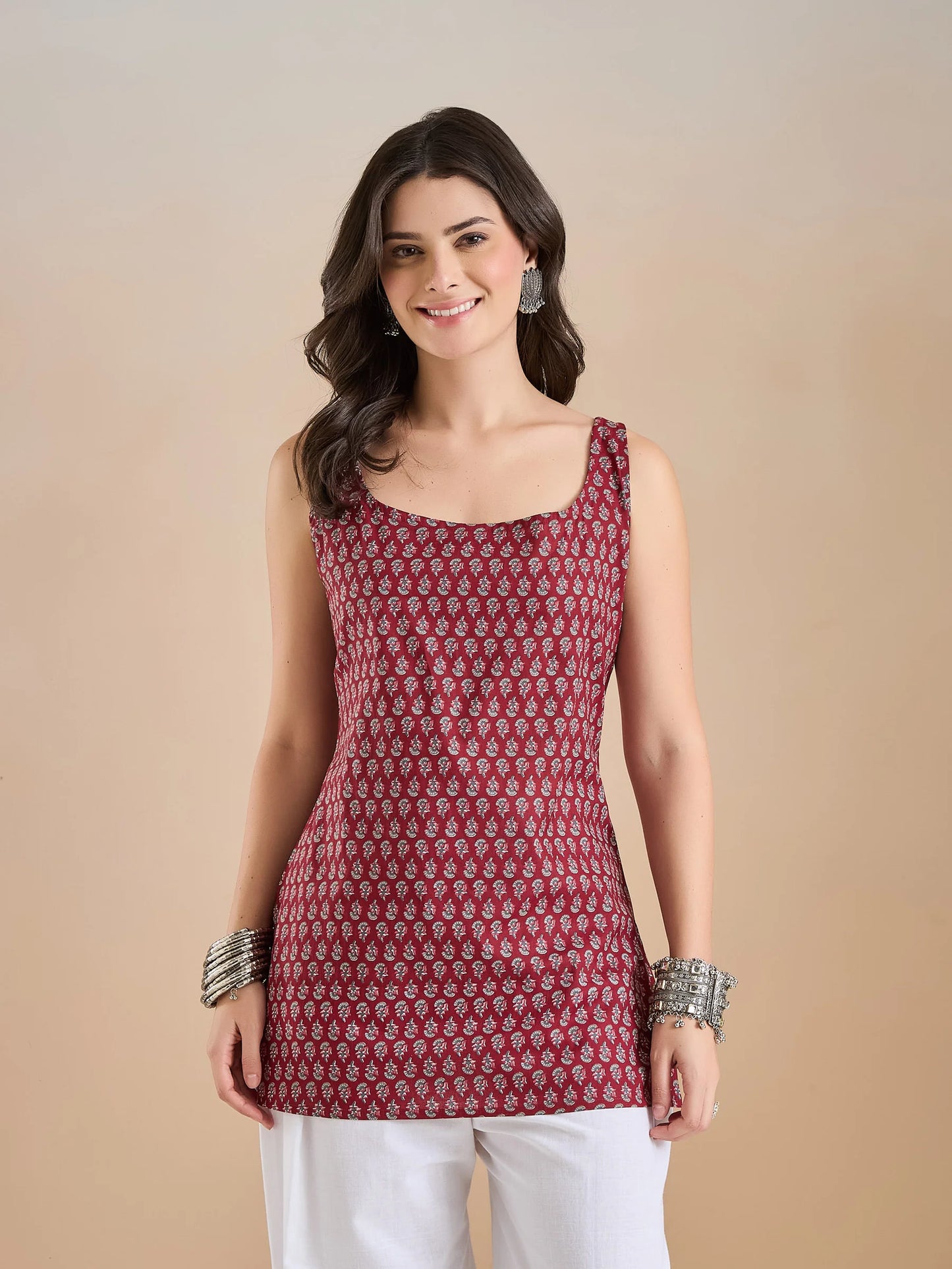 100% Cotton Maroon Printed Kurti - Kairavi