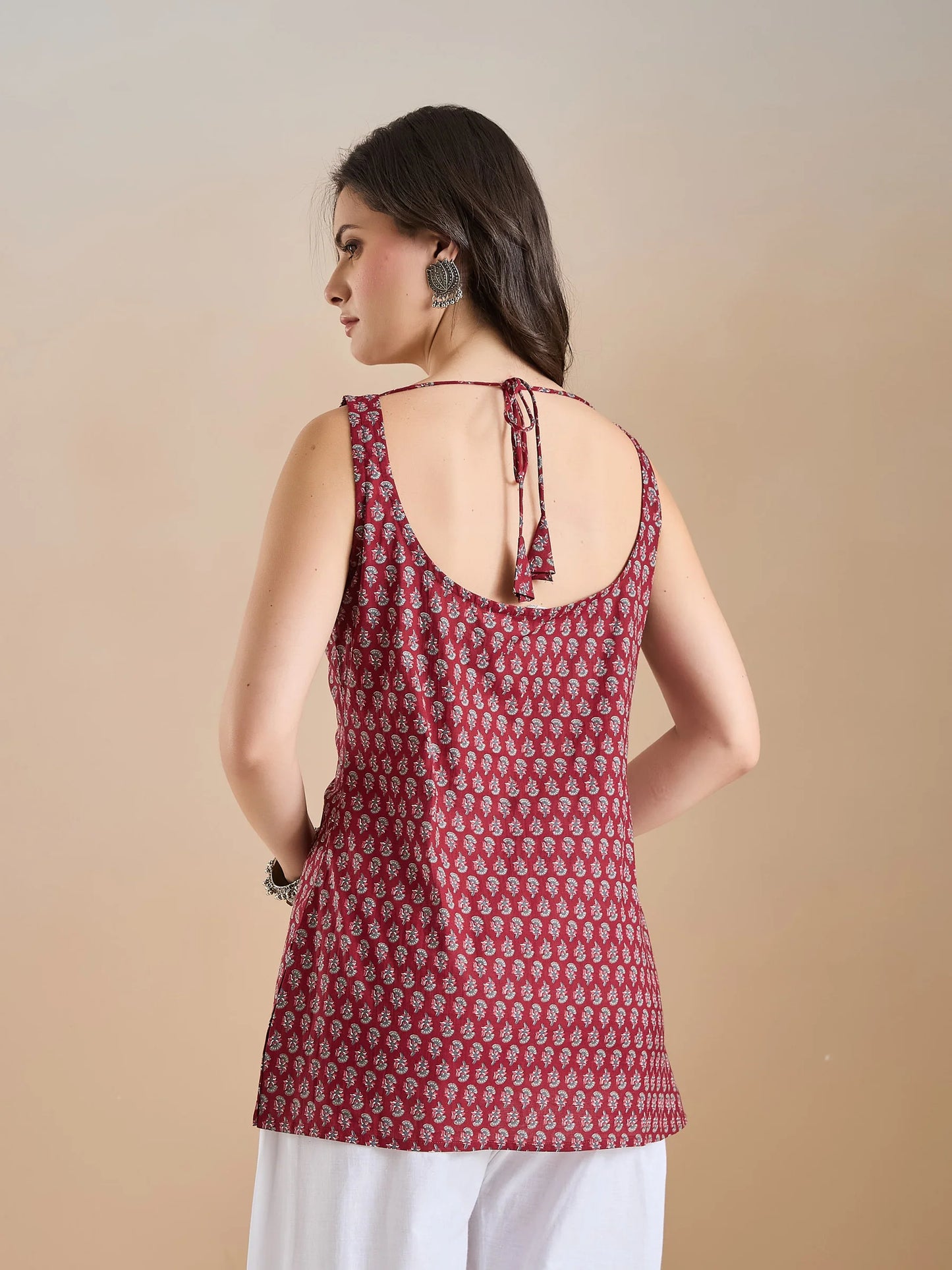 100% Cotton Maroon Printed Kurti - Kairavi
