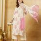 Aavinyaa Off White Pink Floral Printed Kurta Set with Dupatta