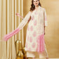 Aavinyaa Off White Pink Floral Printed Kurta Set with Dupatta
