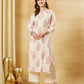 Aavinyaa Off White Pink Floral Printed Kurta Set with Dupatta