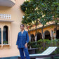 100% Cotton Blue Geometric Printed Full Length Night Suit