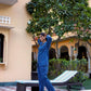100% Cotton Blue Geometric Printed Full Length Night Suit