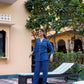 100% Cotton Blue Geometric Printed Full Length Night Suit
