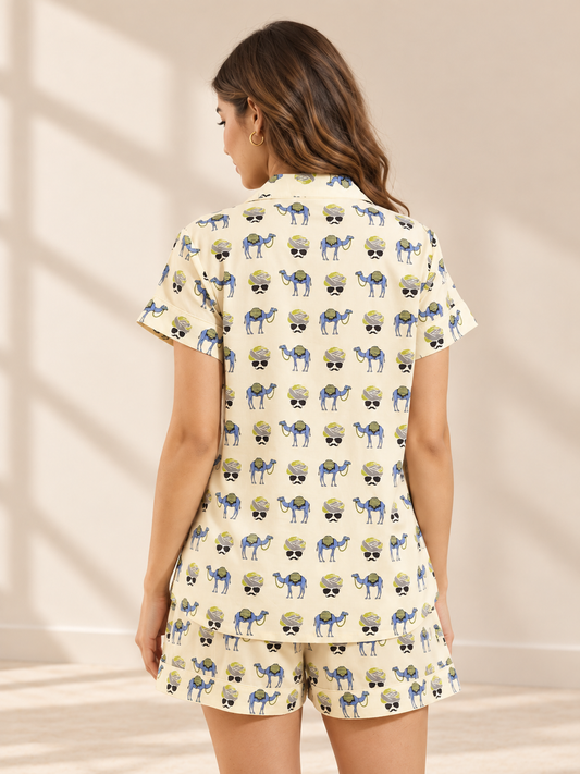100% Cotton Women's Cream Camel Print Sleep Set