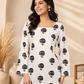 White Hand Block Printed Cotton Short Kurti With Back Tie.