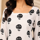 White Hand Block Printed Cotton Short Kurti With Back Tie.