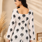 White Hand Block Printed Cotton Short Kurti With Back Tie.
