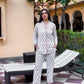 100% Cotton Off-White Block Printed Full Length Night Suit