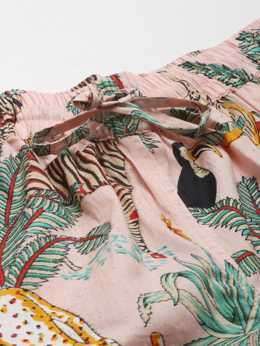 100% Cotton Women's Baby Pink Jungle Print Sleep Set
